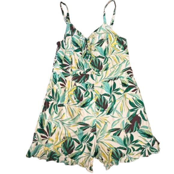 torrid Pants - Torrid Challis Tie Front‎ Romper Painted Tropical Green Palm Leaf Plus Size 1X